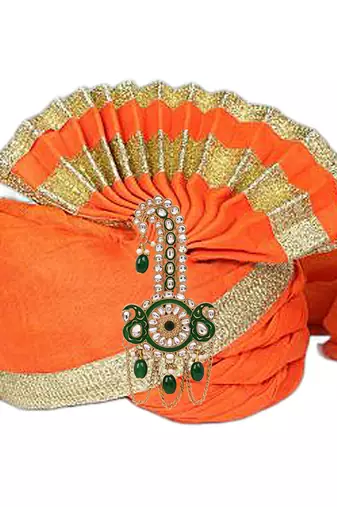 Gold plated traditional stone pearl drop safa kalangi brooch for groom/men/dulha pagadi (sm97g)