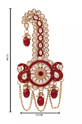 Gold plated traditional stone pearl drop safa kalangi brooch for groom/men/dulha pagadi (sm97m)
