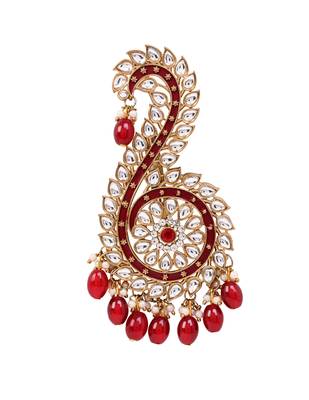 Gold plated traditional stone pearl drop safa kalangi brooch for groom/men/dulha pagadi (sm96m) 1