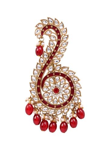 Gold plated traditional stone pearl drop safa kalangi brooch for groom/men/dulha pagadi (sm96m)