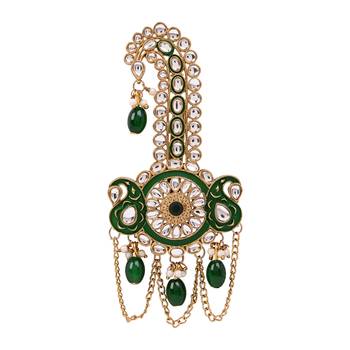 Gold plated traditional stone pearl drop safa kalangi brooch for groom/men/dulha pagadi (sm97g) 3