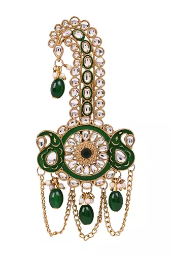 Gold plated traditional stone pearl drop safa kalangi brooch for groom/men/dulha pagadi (sm97g)