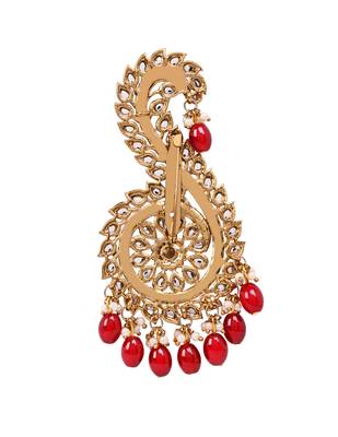 Gold plated traditional stone pearl drop safa kalangi brooch for groom/men/dulha pagadi (sm96m) 2