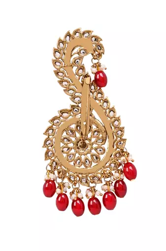 Gold plated traditional stone pearl drop safa kalangi brooch for groom/men/dulha pagadi (sm96m)