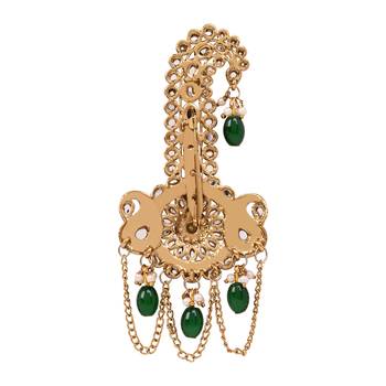 Gold plated traditional stone pearl drop safa kalangi brooch for groom/men/dulha pagadi (sm97g) 4