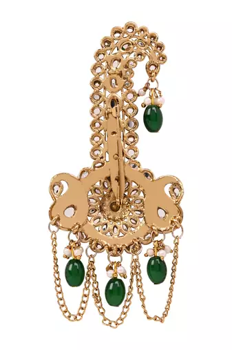 Gold plated traditional stone pearl drop safa kalangi brooch for groom/men/dulha pagadi (sm97g)