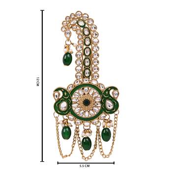 Gold plated traditional stone pearl drop safa kalangi brooch for groom/men/dulha pagadi (sm97g) 5