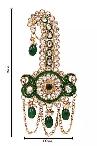 Gold plated traditional stone pearl drop safa kalangi brooch for groom/men/dulha pagadi (sm97g)