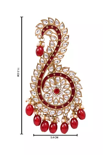 Gold plated traditional stone pearl drop safa kalangi brooch for groom/men/dulha pagadi (sm96m)