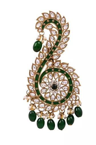 Gold plated traditional stone pearl drop safa kalangi brooch for groom/men/dulha pagadi (sm96g)