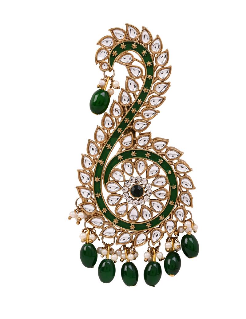 Gold plated traditional stone pearl drop safa kalangi brooch for groom/men/dulha pagadi (sm96g)