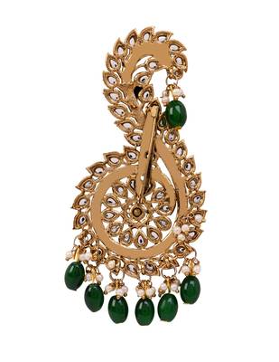 Gold plated traditional stone pearl drop safa kalangi brooch for groom/men/dulha pagadi (sm96g) 2
