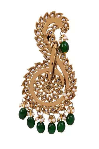 Gold plated traditional stone pearl drop safa kalangi brooch for groom/men/dulha pagadi (sm96g)