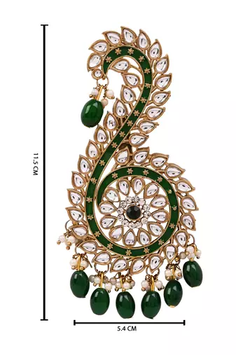 Gold plated traditional stone pearl drop safa kalangi brooch for groom/men/dulha pagadi (sm96g)