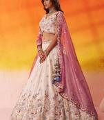 Beige tissue fabric sequins and thread embroidery semi-stitched lehenga set with blouse and PINK dupatta