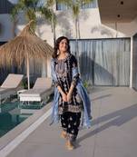 Blue Velvet Embroidered salwar suit with dupatta