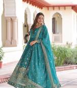 Sky Blue sequins Zari embroidered Kurti with dupatta