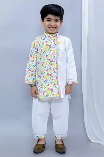 Multicolor printed cotton kurta pyjama