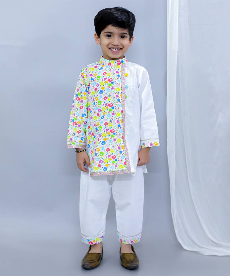 Multicolor printed cotton kurta pyjama