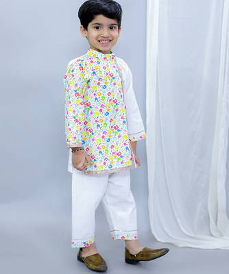 Multicolor printed cotton Boy's Kurta Pyjama 3