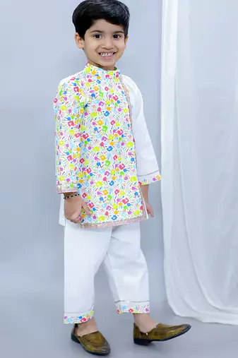 Multicolor printed cotton Boy's Kurta Pyjama