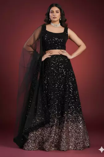 Black Sequin Work Velvet Wedding Lehenga Choli