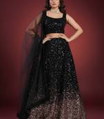 black sequin work velvet wedding lehenga set choli with dupatta