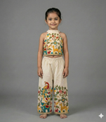 Off white embroidered halter top palazzo co-ord set for kids