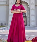 Pink Embroidered Silk Gown With Dupatta