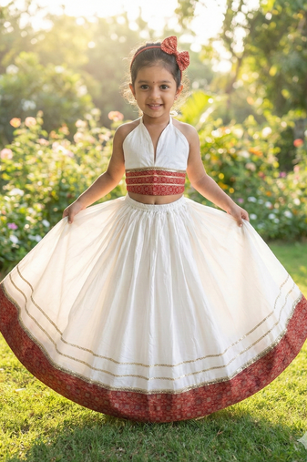 Cambric cotton with ajrakh patch design lehenga choli