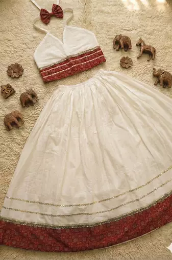 Cambric cotton with ajrakh patch design lehenga choli
