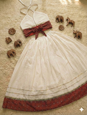 Cambric cotton with ajrakh patch design lehenga choli 4