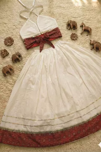 Cambric cotton with ajrakh patch design lehenga choli