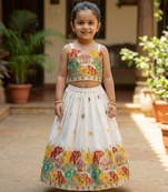 Offwhite embroidered work lehenga choli set for kids