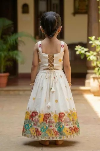 Offwhite embroidered work lehenga choli set for kids