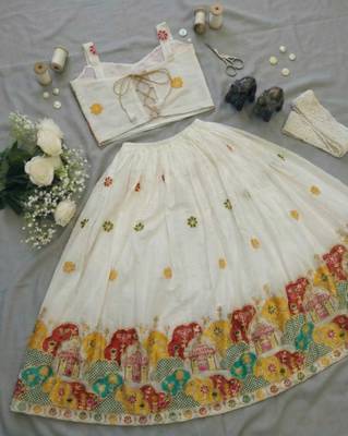 Offwhite embroidered work lehenga choli set for kids 4
