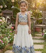 Offwhite flower embroidered work lehenga choli set for kids