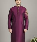 Magenta embroidered dupion silk kurta