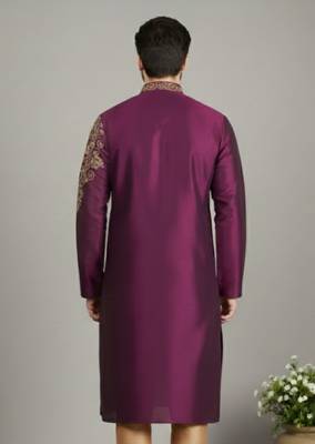 Magenta embroidered dupion silk kurta 2