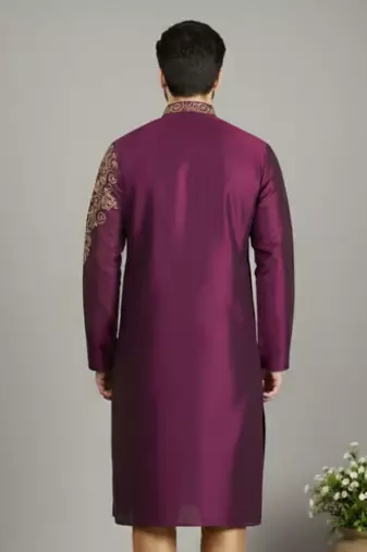 Magenta embroidered dupion silk kurta