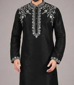 Black embroidered dupion silk kurta