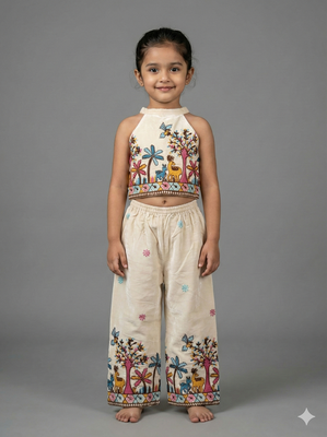 Offwhite embroidered halter top palazzo co-ord set for kids 1