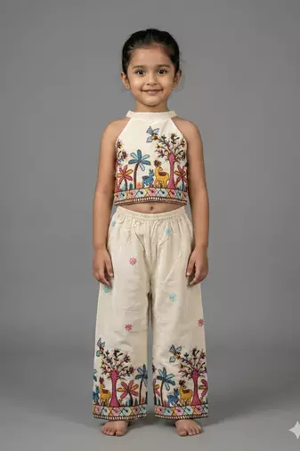 Offwhite embroidered halter top palazzo co-ord set for kids