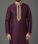 Purple embroidered dupion silk kurta