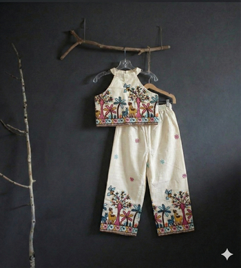 Offwhite embroidered halter top palazzo co-ord set for kids 2