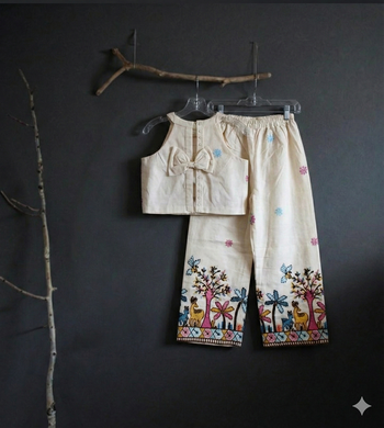 Offwhite embroidered halter top palazzo co-ord set for kids 3