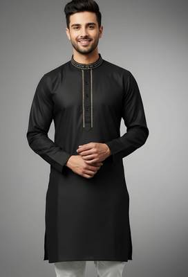 Black embroidered cotton kurta 1