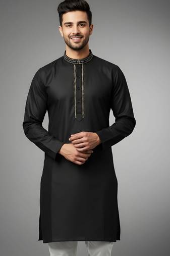 Black embroidered cotton kurta