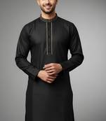 Black embroidered cotton kurta