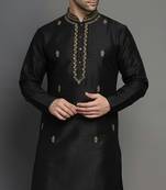 Black embroidered dupion silk kurta